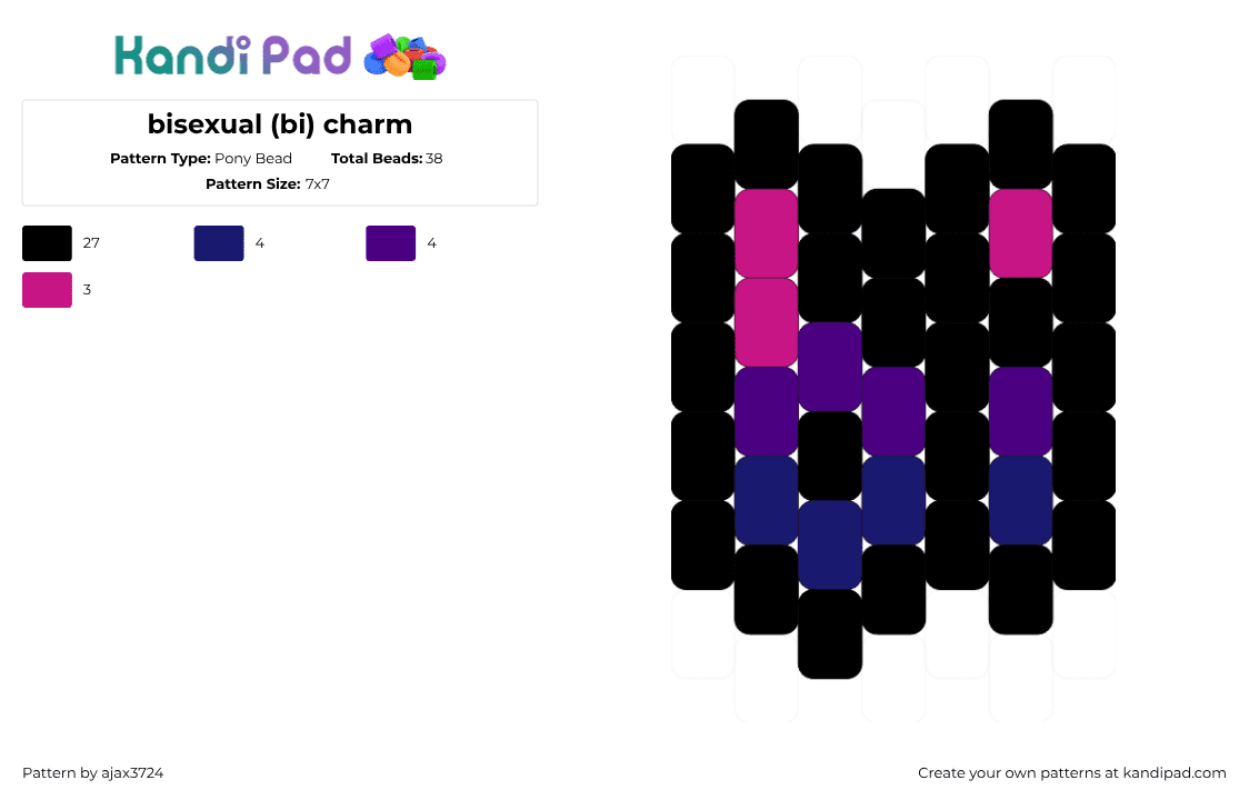 bisexual (bi) charm - Pony Bead Pattern by ajax_3724 on Kandi Pad - black,purple,pink