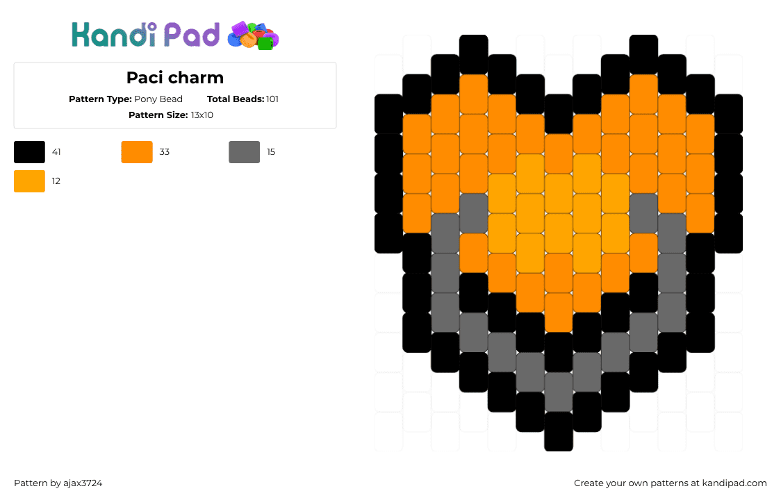 Paci charm - Pony Bead Pattern by ajax_3724 on Kandi Pad - orange