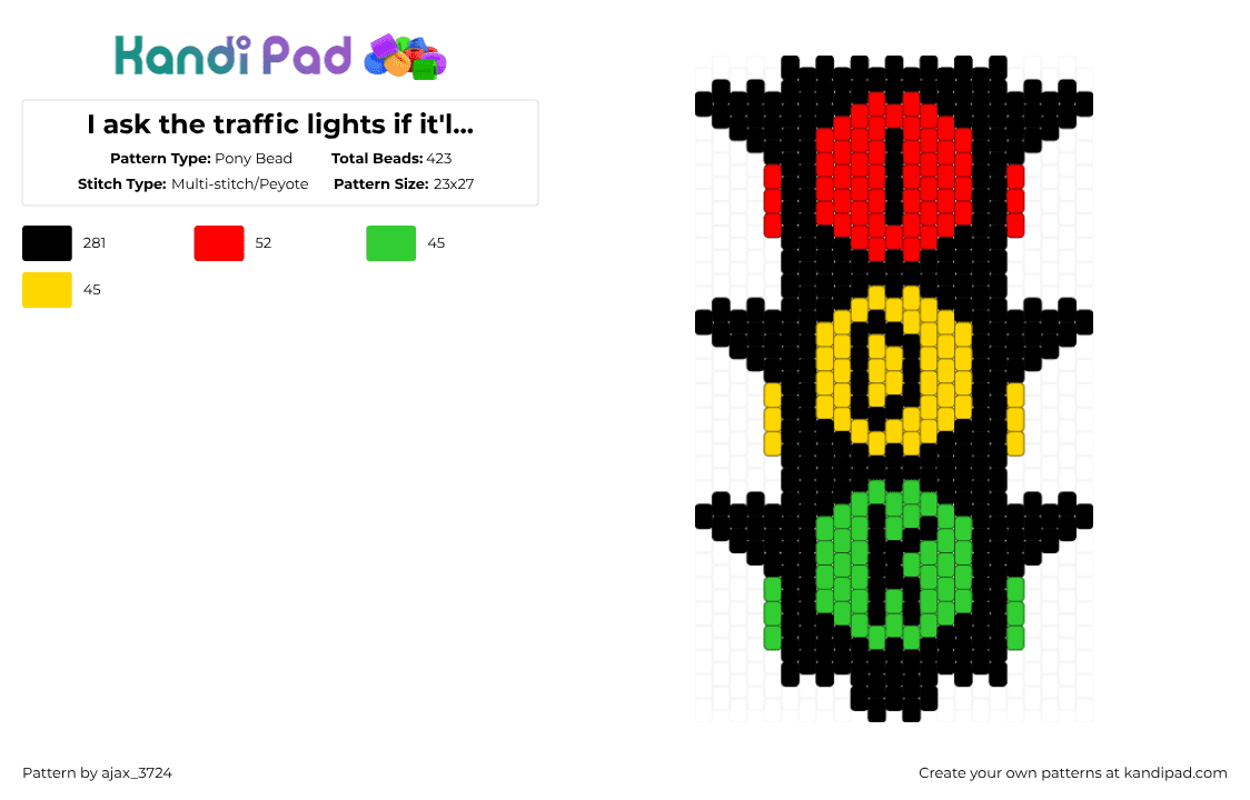 I ask the traffic lights if it\'ll be alright they say... - Pony Bead Pattern by ajax_3724 on Kandi Pad - black,red
