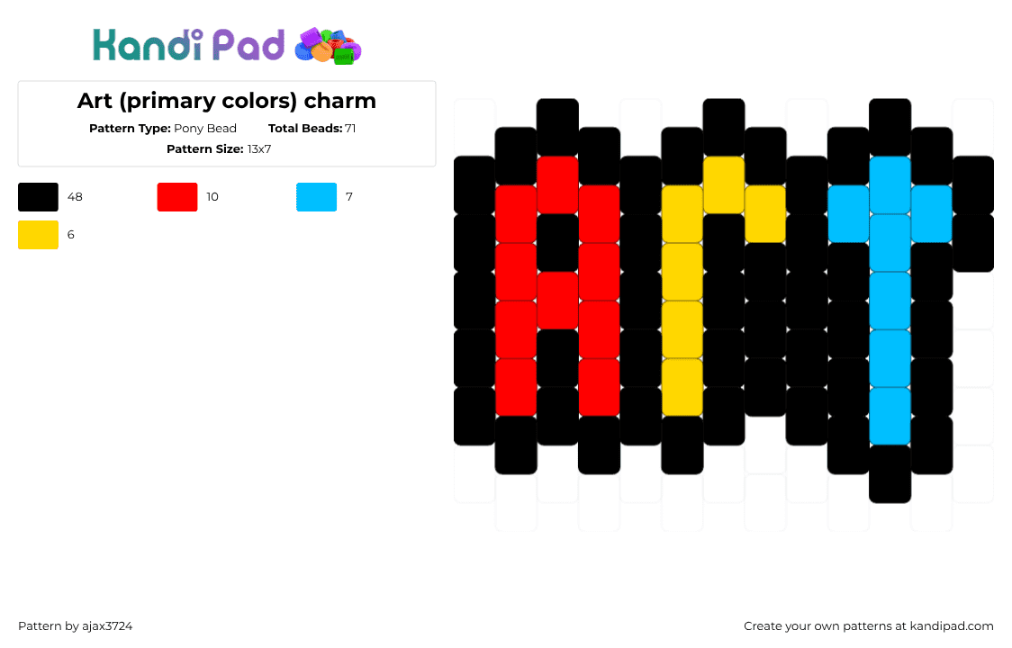 Art (primary colors) charm - Pony Bead Pattern by ajax_3724 on Kandi Pad - black,red