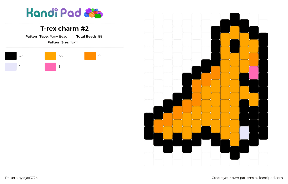 T-rex charm #2 - Pony Bead Pattern by ajax_3724 on Kandi Pad - orange