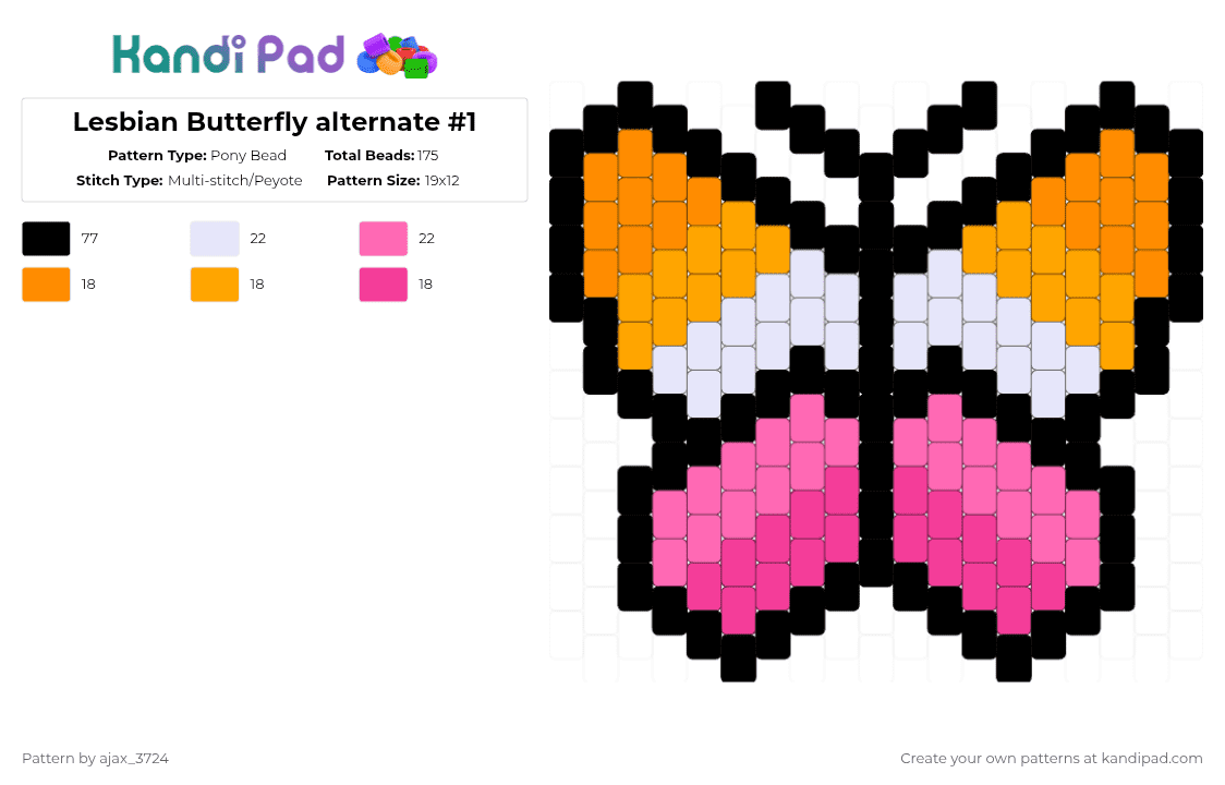 Lesbian Butterfly alternate #1 - Pony Bead Pattern by ajax_3724 on Kandi Pad - orange,pink