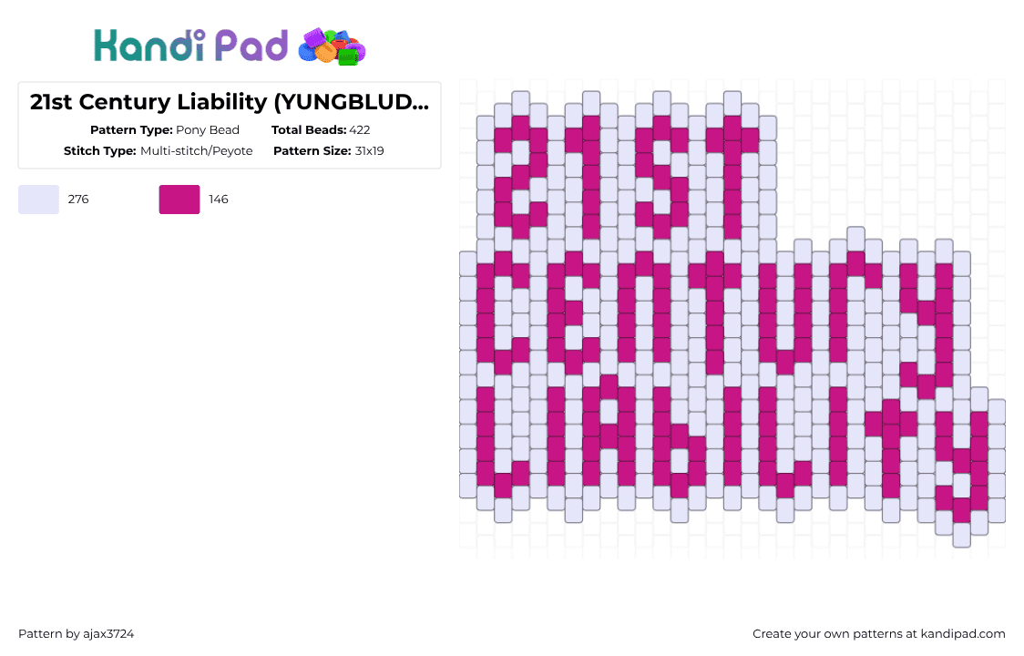 21st Century Liability (YUNGBLUD) album charm - Pony Bead Pattern by ajax_3724 on Kandi Pad - white,pink