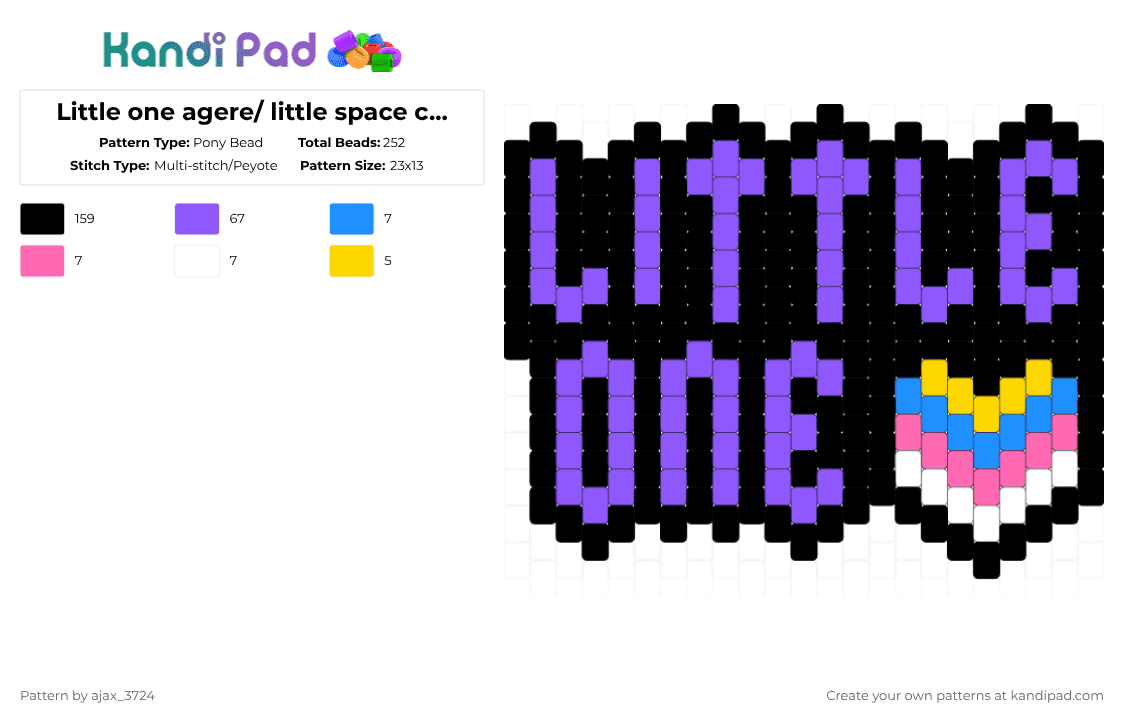 Little one agere/ little space charm - Pony Bead Pattern by ajax_3724 on Kandi Pad - black,purple