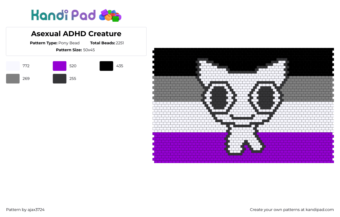 Asexual ADHD Creature - Pony Bead Pattern by ajax3724 on Kandi Pad - asexual,tbh,adhd,pride,creature,flag,tapestry,black,white,purple