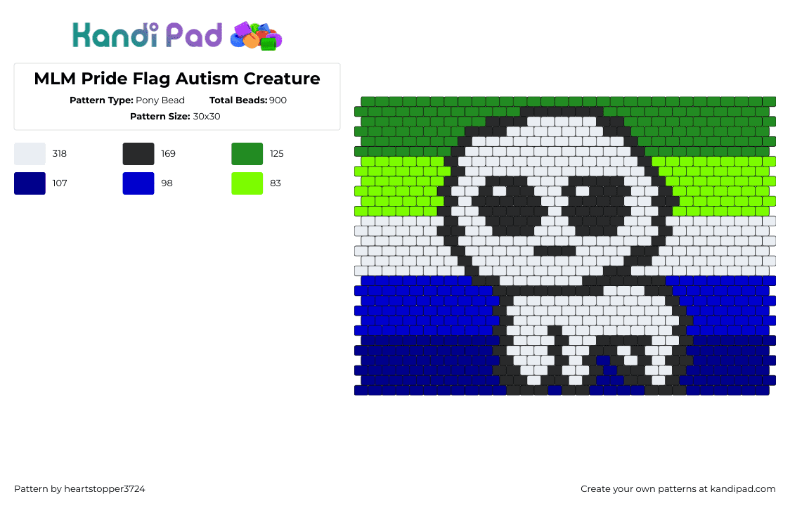 MLM Pride Flag Autism Creature - Pony Bead Pattern by ajax3724 on Kandi Pad - mlm,autism,pride,yippee,flag,community,white,green,blue