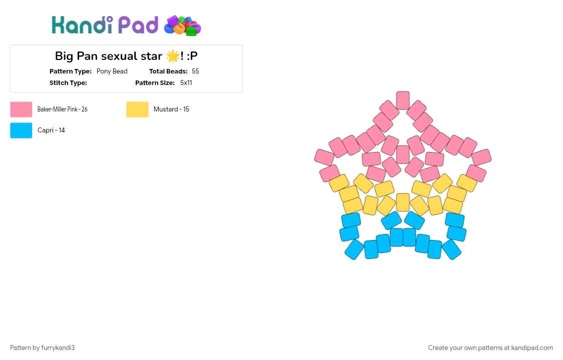 Big Pan sexual star 🌟! :P - Pony Bead Pattern by furrykandi3 on Kandi Pad - pink