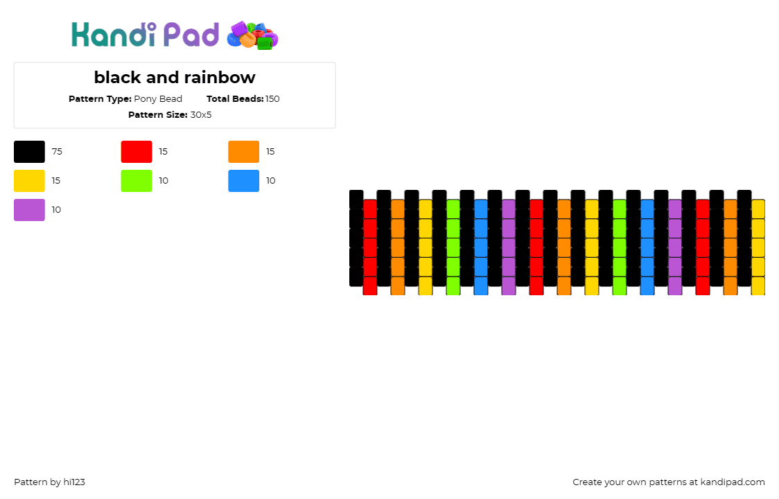 black and rainbow - Pony Bead Pattern by hi123 on Kandi Pad - vertical,stripes,rainbow,cuff,colorful,dark,black