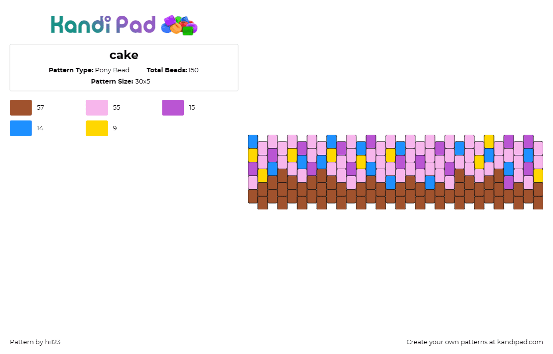 cake - Pony Bead Pattern by hi123 on Kandi Pad - cake,dessert,food,sweet,birthday,cuff,sprinkles,pink,purple,brown