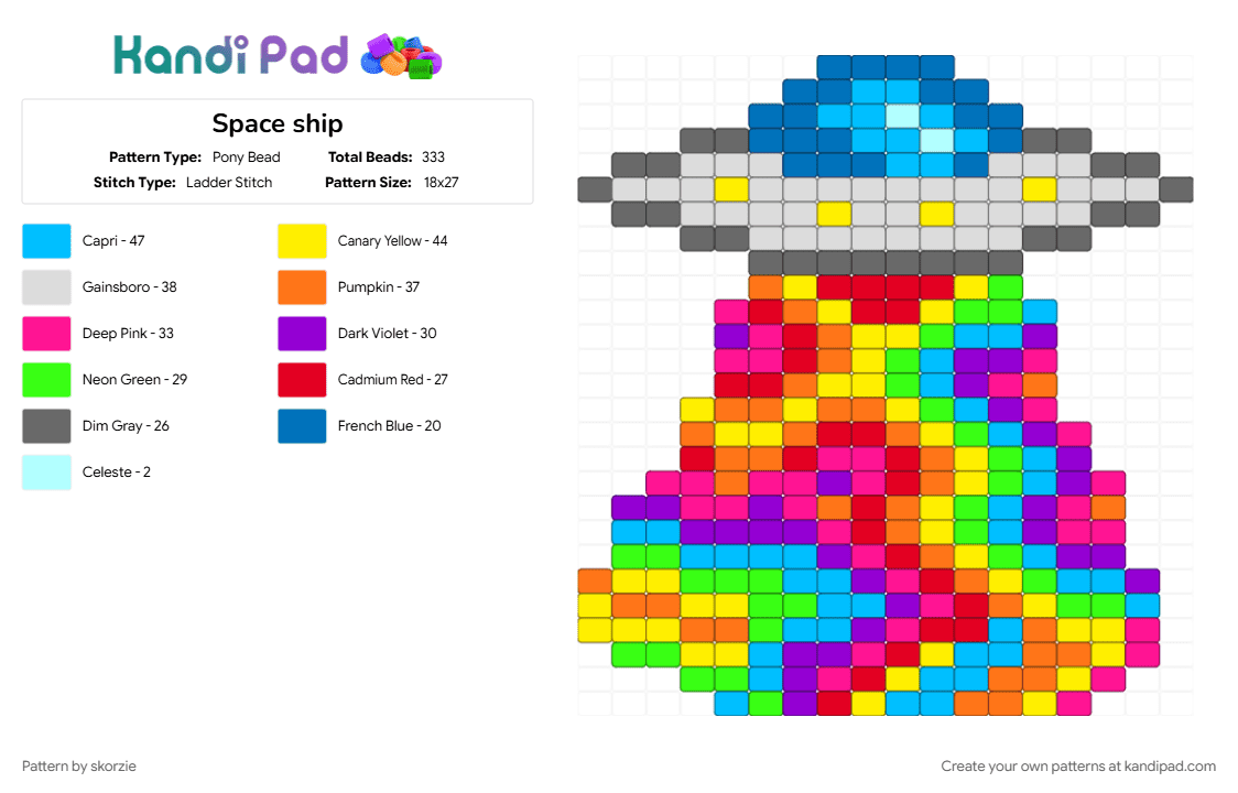 Space ship - Pony Bead Pattern by skorzie on Kandi Pad - colorful, green, pink, yellow