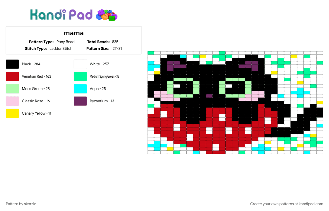 mama - Pony Bead Pattern by skorzie on Kandi Pad - red, teal, white