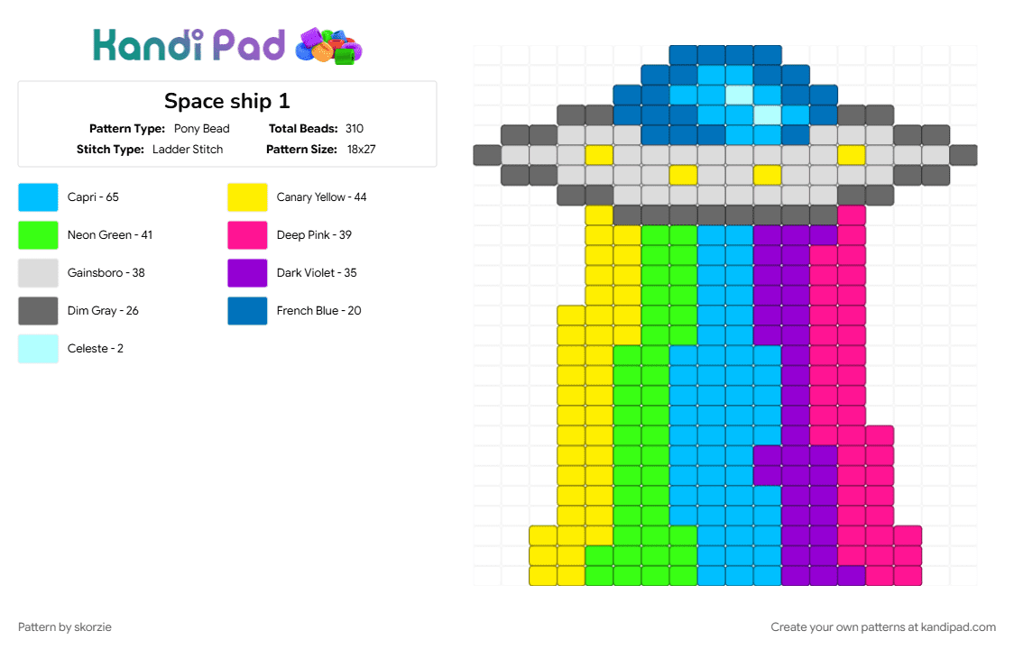 Space ship 1 - Pony Bead Pattern by skorzie on Kandi Pad - colorful, green, light blue, pink