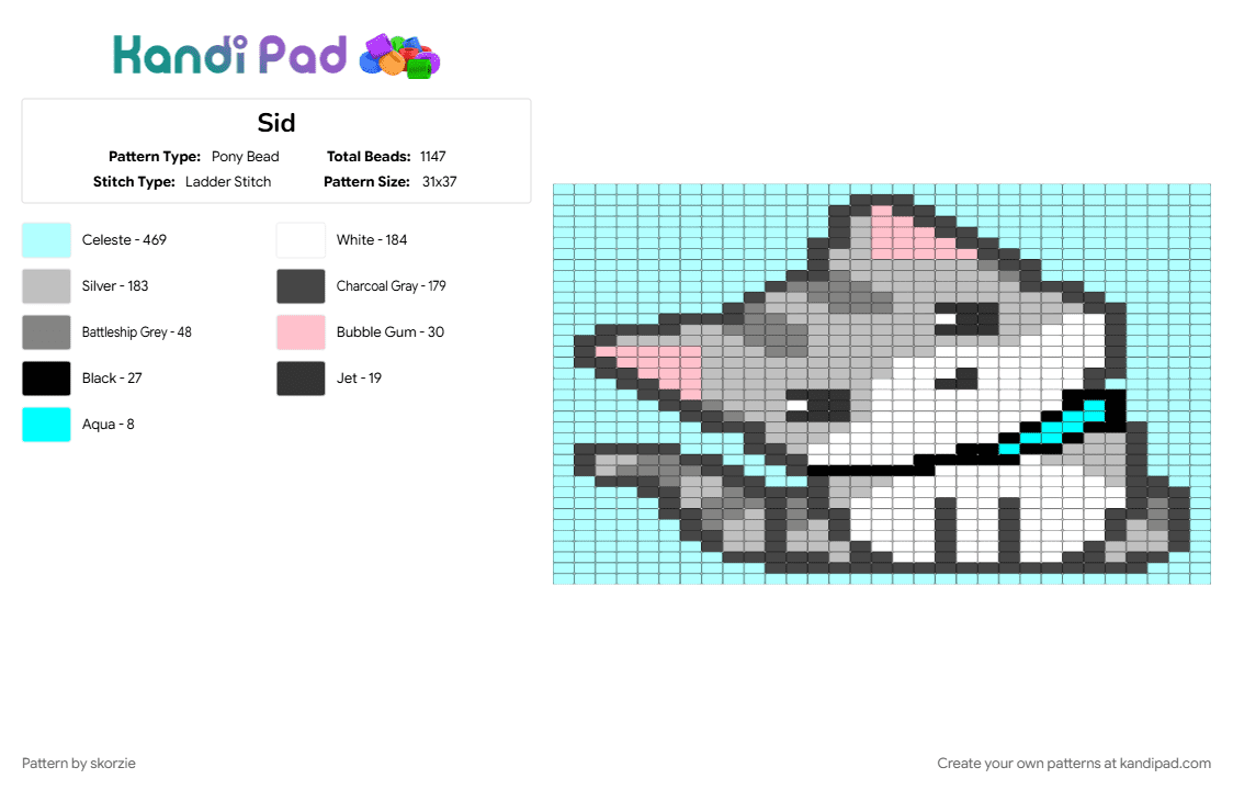 Sid - Pony Bead Pattern by skorzie on Kandi Pad - beige, brown, light blue