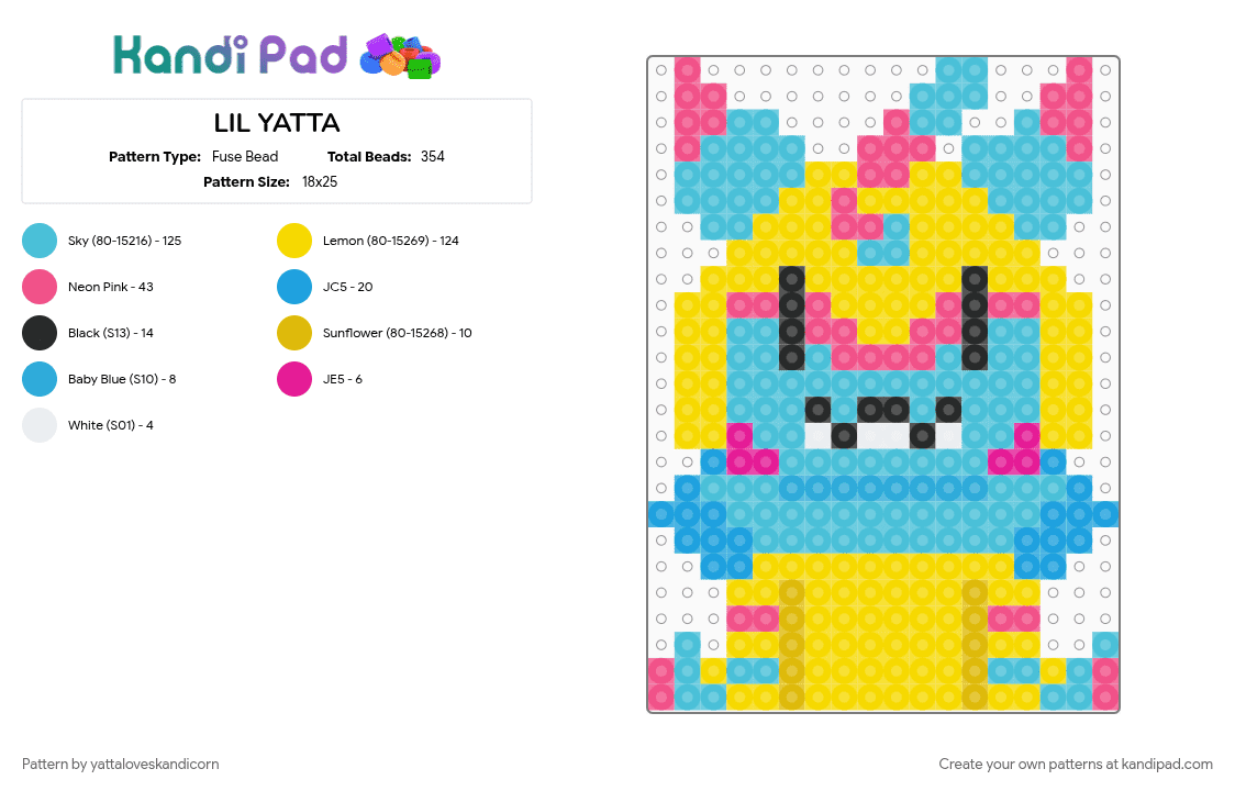 LIL YATTA - Fuse Bead Pattern by yattaloveskandicorn on Kandi Pad - blot, circus duo, circus trio, dandys world, kandi, looey, yatta, yatta dandys world