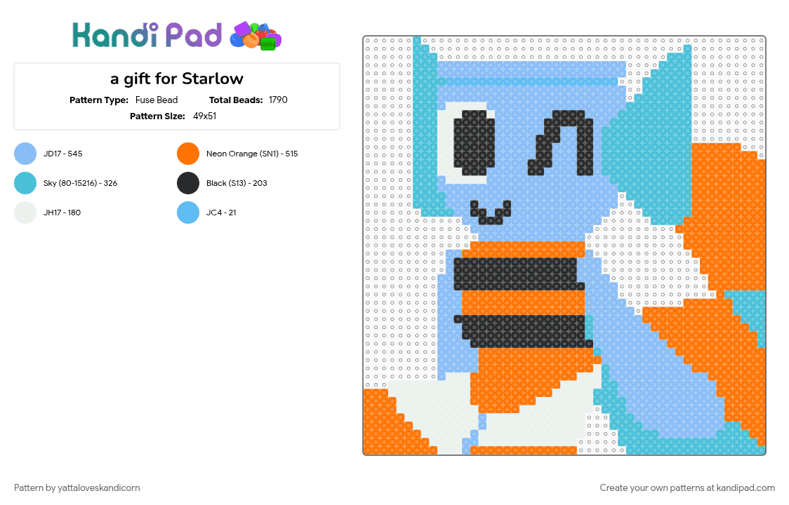 a gift for Starlow - Fuse Bead Pattern by yattaloveskandicorn on Kandi Pad - dandys world, finn, finn dandys world, fishbowl, fxnn, gift, kandi charm, light blue, orange, starlow