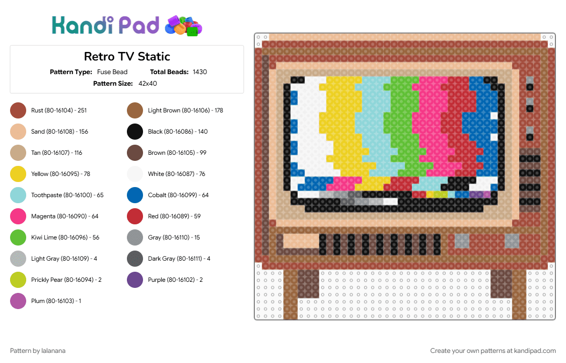 Retro TV Static - Fuse Bead Pattern by lalanana on Kandi Pad - beige, brown, red, tan