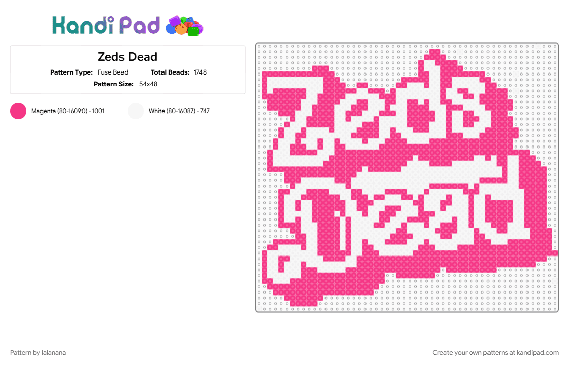 Zeds Dead - Fuse Bead Pattern by lalanana on Kandi Pad - barbie, logo, mashup, pink, white, zeds dead