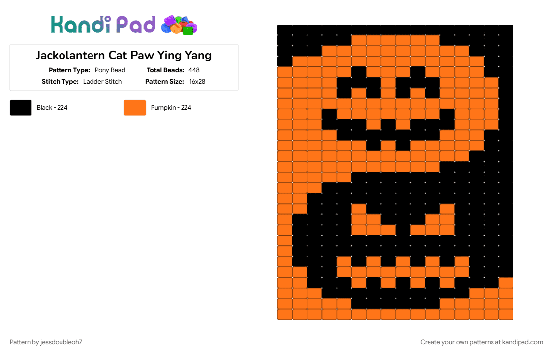 Jackolantern Cat Paw Ying Yang - Pony Bead Pattern by jessdoubleoh7 on Kandi Pad - black, orange