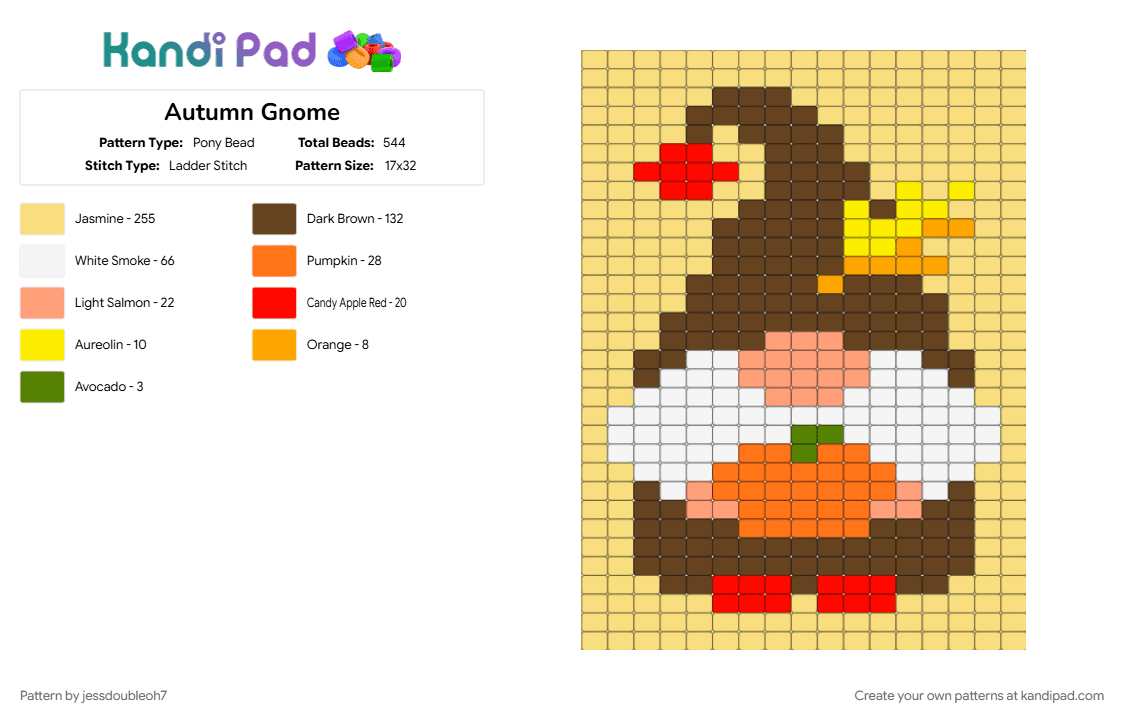 Autumn Gnome - Pony Bead Pattern by jessdoubleoh7 on Kandi Pad - brown, yellow