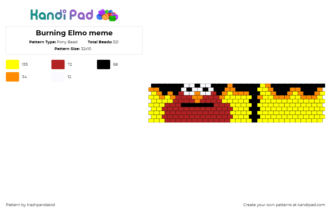 Burning Elmo meme - Pony Bead Pattern by trashpandakid on Kandi Pad - elmo,fire,meme,flames,sesame street,funny,cuff,red,yellow