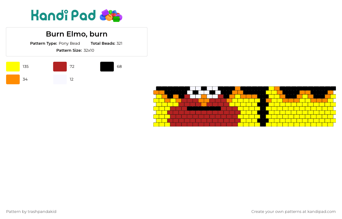 Burn Elmo, burn - Pony Bead Pattern by trashpandakid on Kandi Pad - elmo,fire,meme,flames,cuff,sesame street,red,yellow