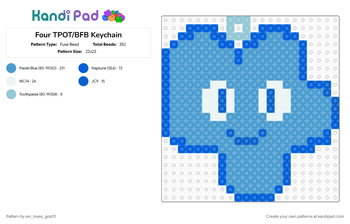 Four TPOT/BFB Keychain - Fuse Bead Pattern by ein_loves_gold11 on Kandi Pad - bfb, blue, four, keychain, light blue, object show, osc, tpot