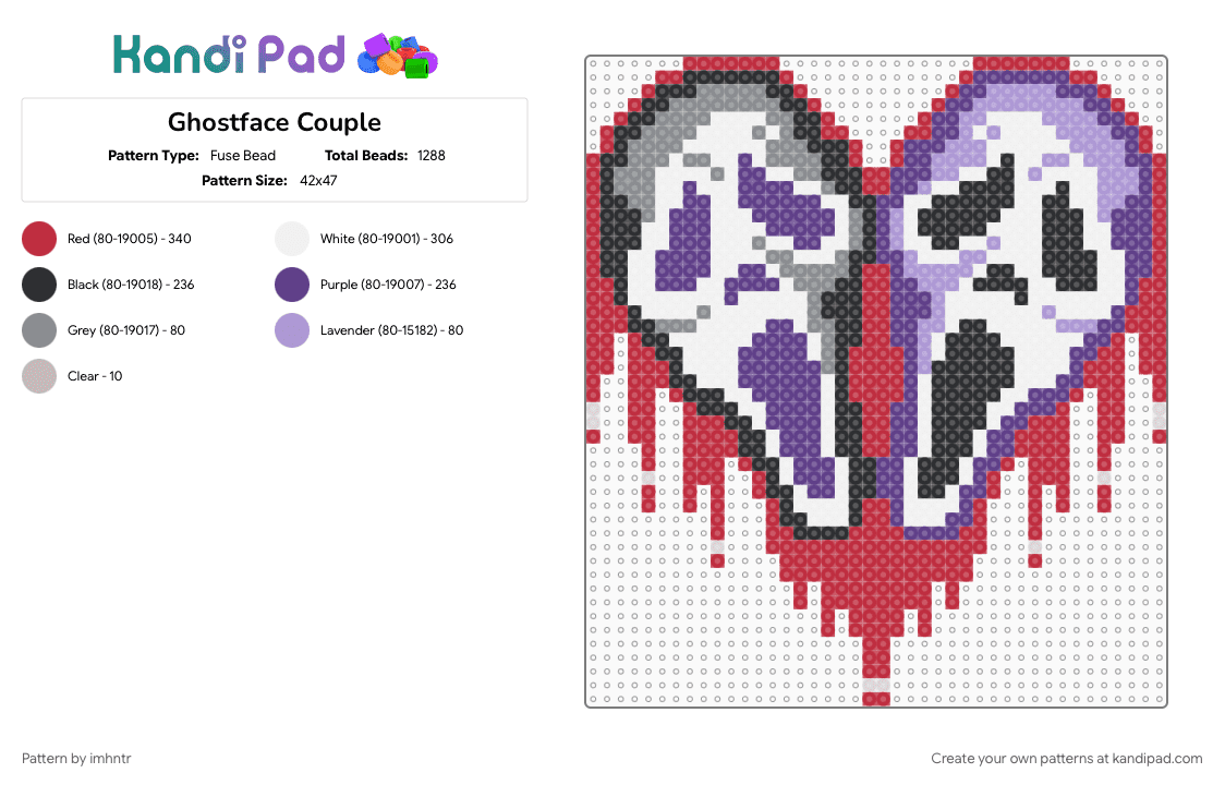 Ghostface Couple - Fuse Bead Pattern by imhntr on Kandi Pad - couple, ghostface, purple, red, scream