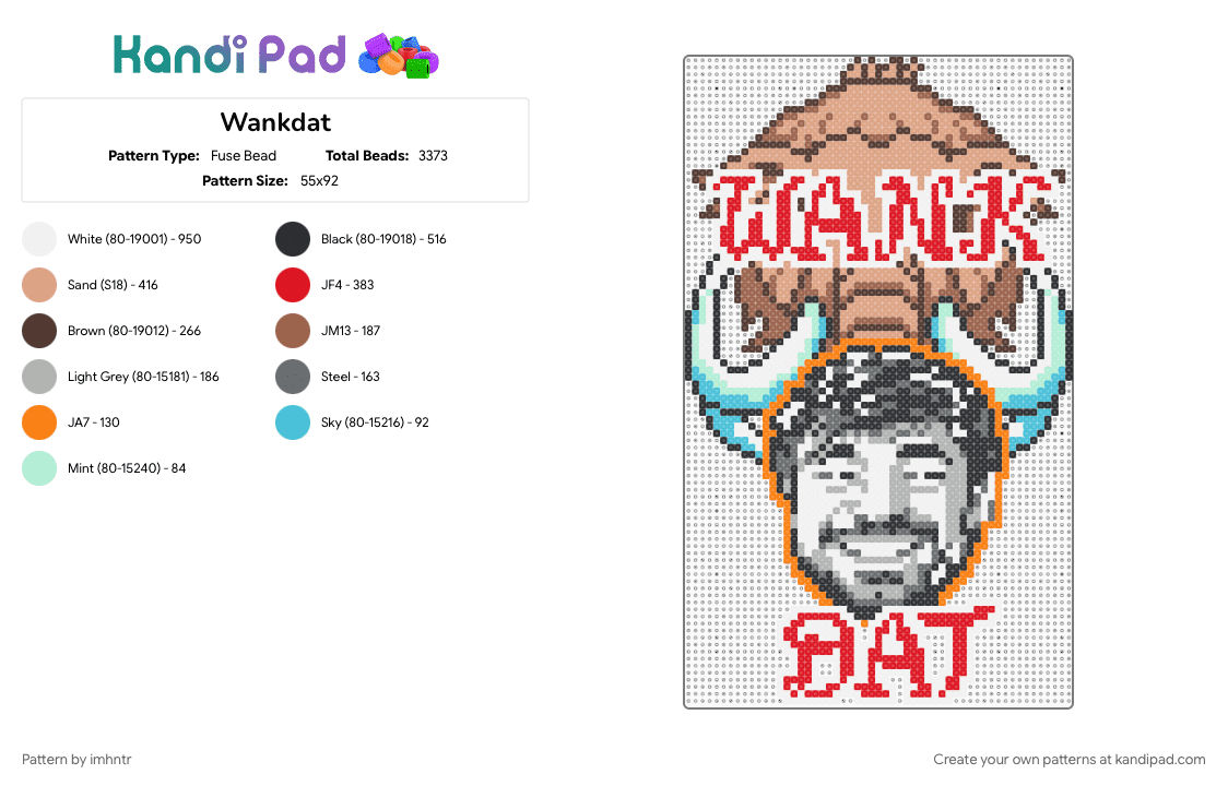 Wankdat B2B - Fuse Bead Pattern by imhntr on Kandi Pad - crankdat, dj, edm, rave, wankdat, wooli