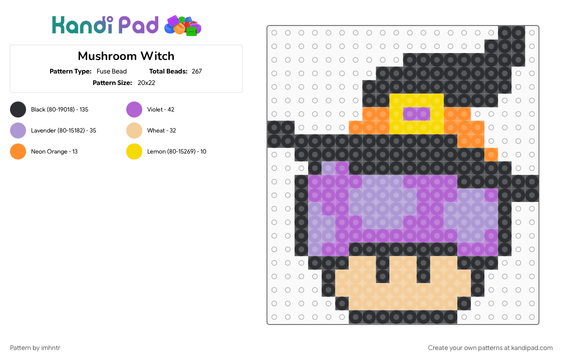 Mushroom Witch - Fuse Bead Pattern by imhntr on Kandi Pad - 