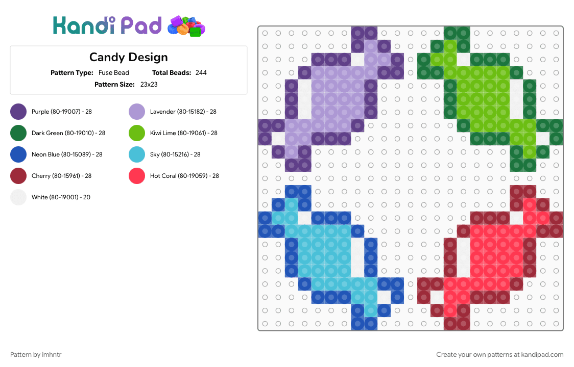 Candy Design - Fuse Bead Pattern by imhntr on Kandi Pad - green, red