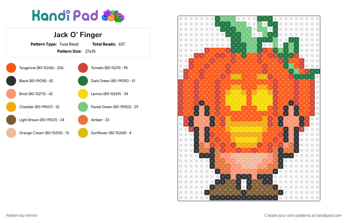Richard Finger Jack O’ Lantern - Fuse Bead Pattern by imhntr on Kandi Pad - edm, halloween, jackolantern, pumpkin, richard finger