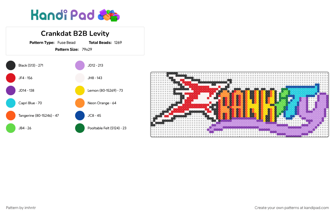 Crankity B2B - Fuse Bead Pattern by imhntr on Kandi Pad - crankdat, crankity, dj, edm, levity, rave