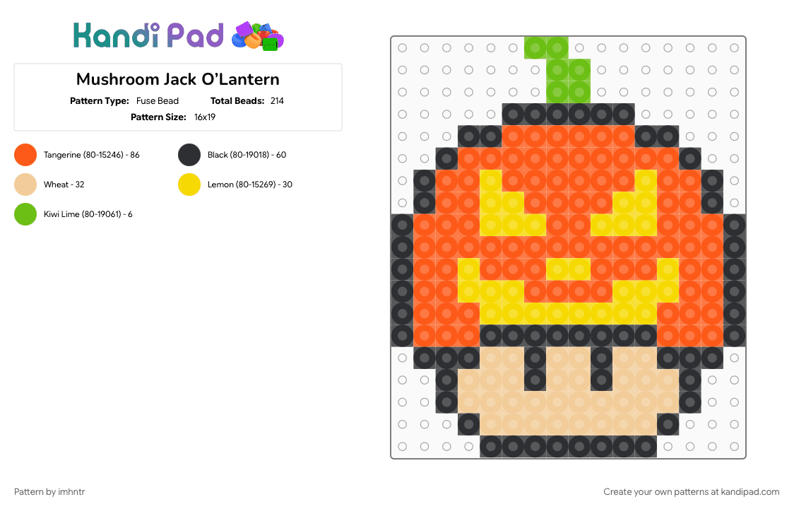 Mushroom Jack O’Lantern - Fuse Bead Pattern by imhntr on Kandi Pad - 