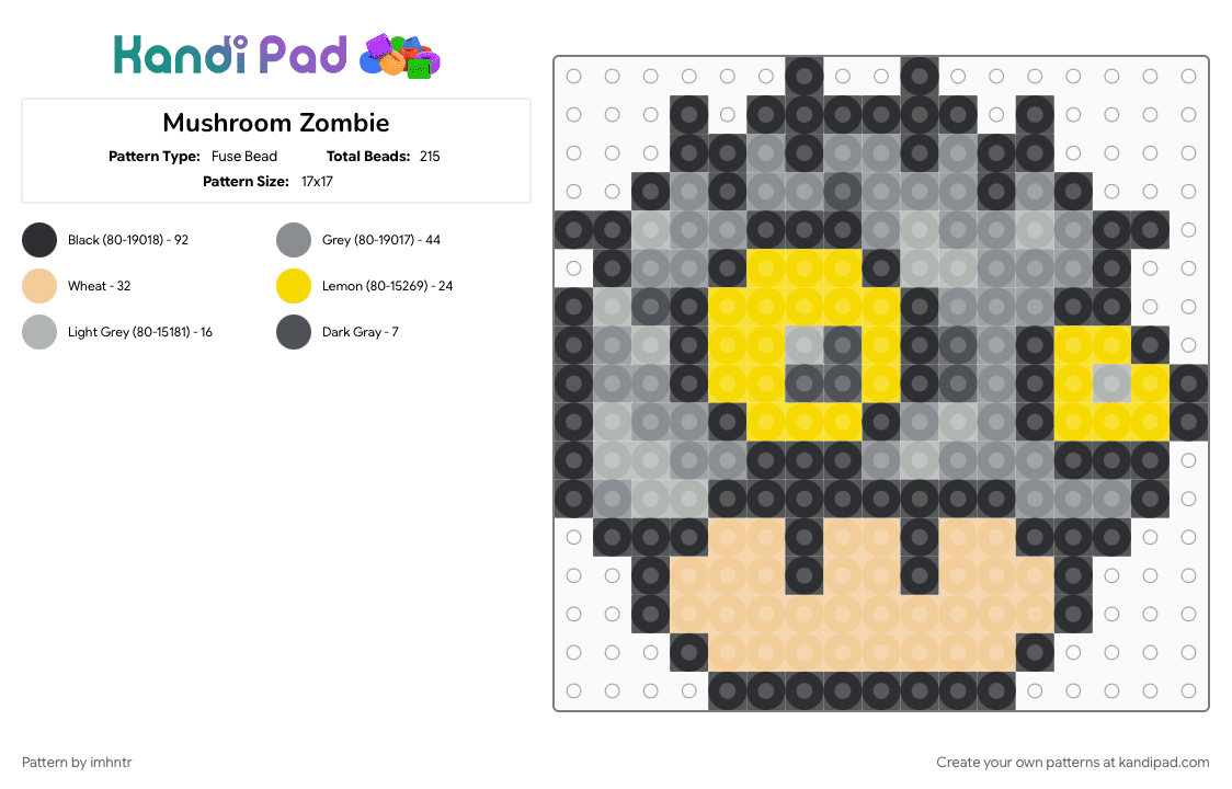 Mushroom Zombie - Fuse Bead Pattern by imhntr on Kandi Pad - 