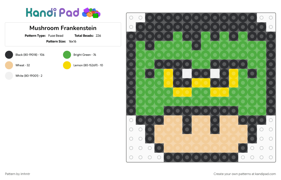 Mushroom Frankenstein - Fuse Bead Pattern by imhntr on Kandi Pad - 