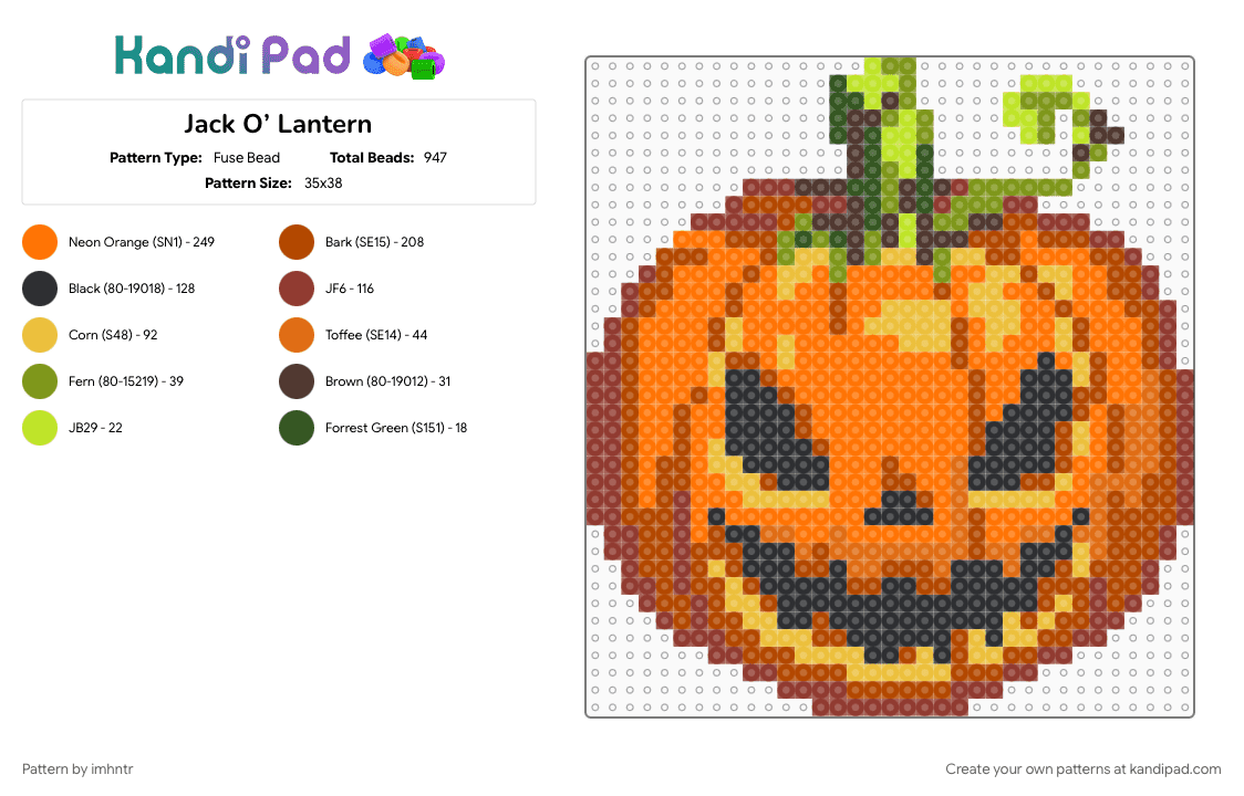 Jack O’ Lantern - Fuse Bead Pattern by imhntr on Kandi Pad - 