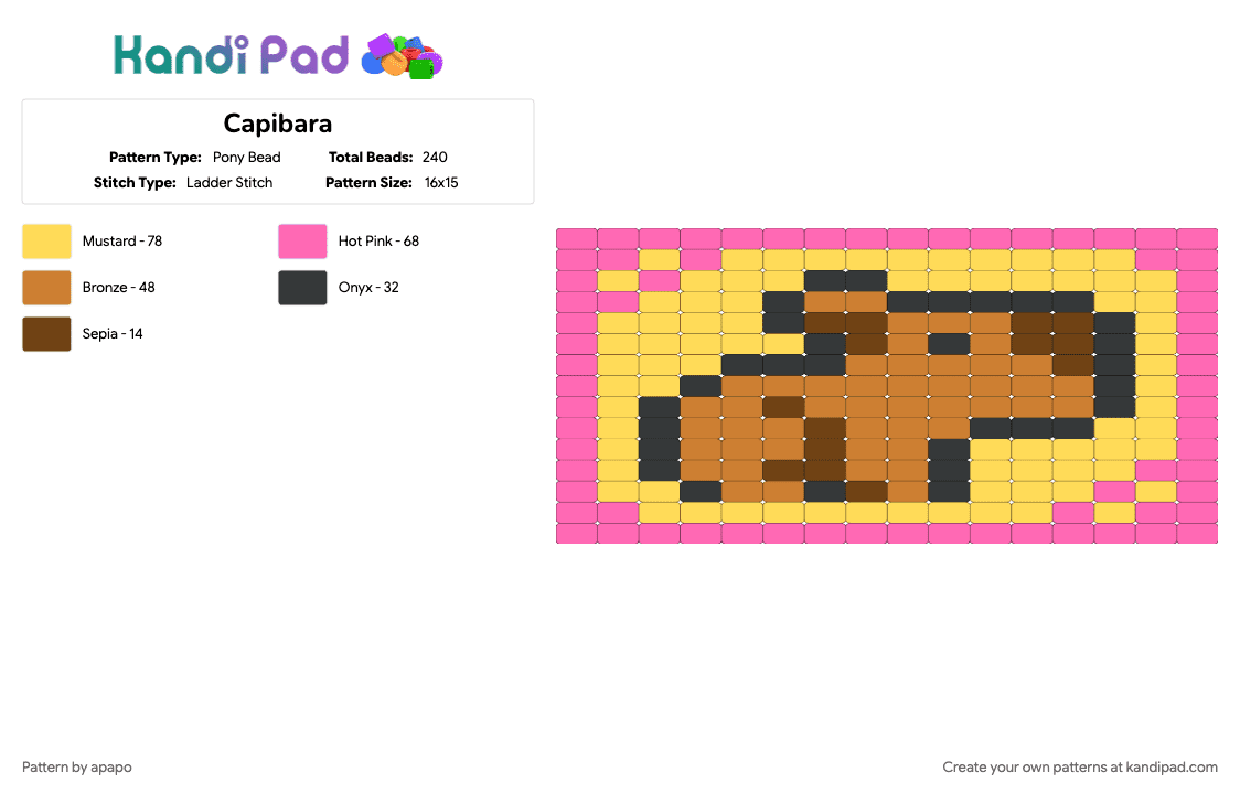 Capibara - Pony Bead Pattern by apapo on Kandi Pad - pink, yellow