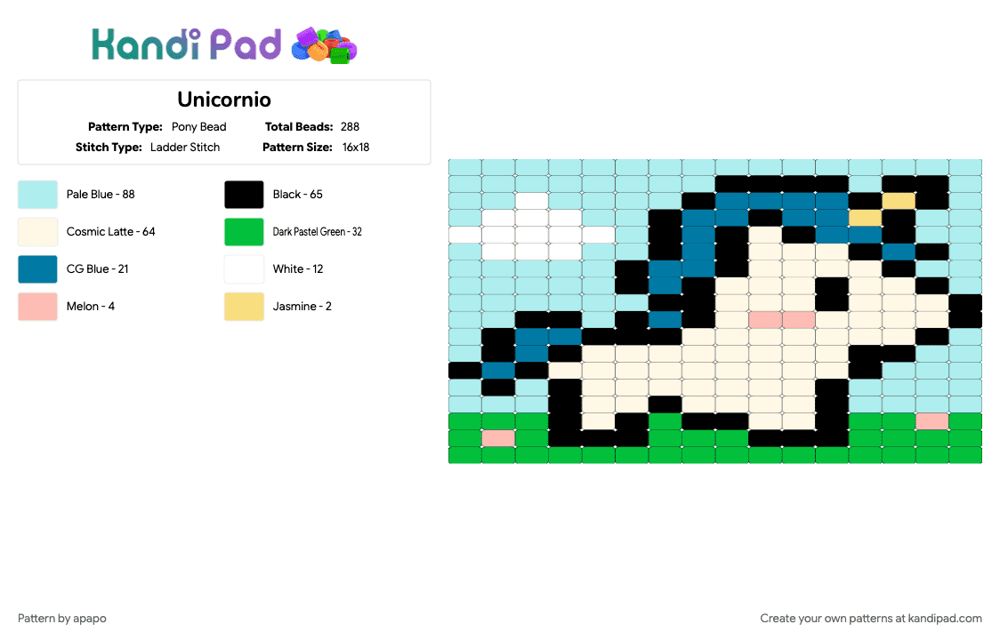 Unicornio - Pony Bead Pattern by apapo on Kandi Pad - green, light blue