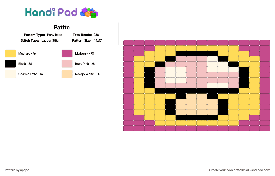 Honguito - Pony Bead Pattern by apapo on Kandi Pad - pink, yellow