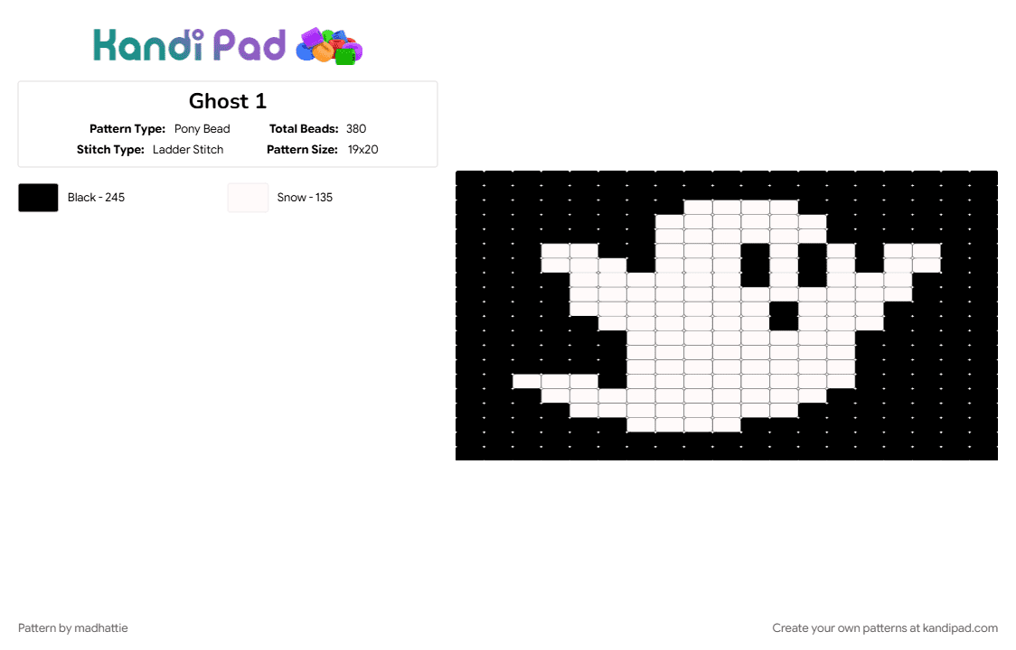 Ghost 1 - Pony Bead Pattern by madhattie on Kandi Pad - black, white