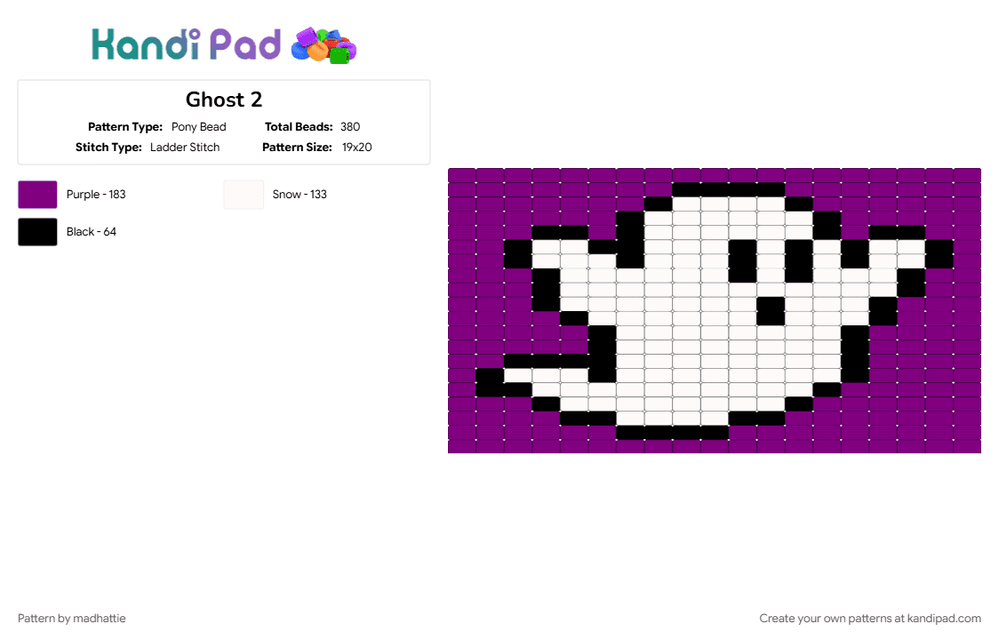 Ghost 2 - Pony Bead Pattern by madhattie on Kandi Pad - pink, white