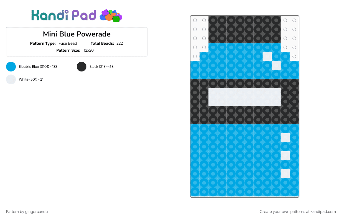 Mini Blue Powerade - Fuse Bead Pattern by gingercande on Kandi Pad - drink, light blue, powerade