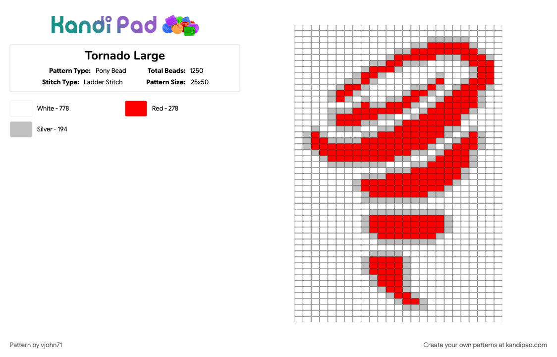 Tornado Large - Pony Bead Pattern by vjohn71 on Kandi Pad - beige, red, white