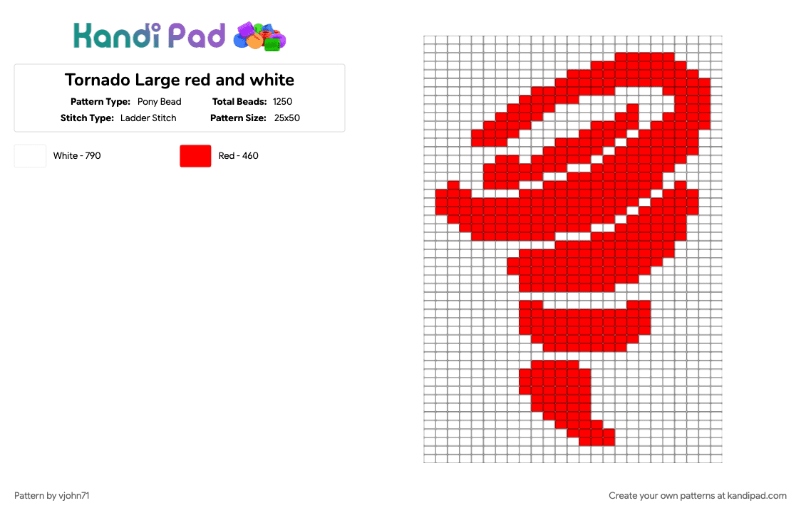 Tornado Large red and white - Pony Bead Pattern by vjohn71 on Kandi Pad - red, white