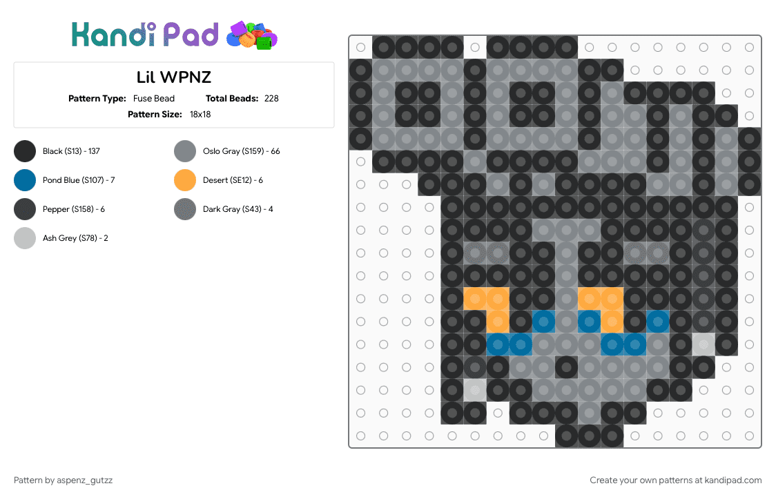 Lil WPNZ - Fuse Bead Pattern by aspenz_gutzz on Kandi Pad - black, character, gray, movie, mr wpnz, smg4