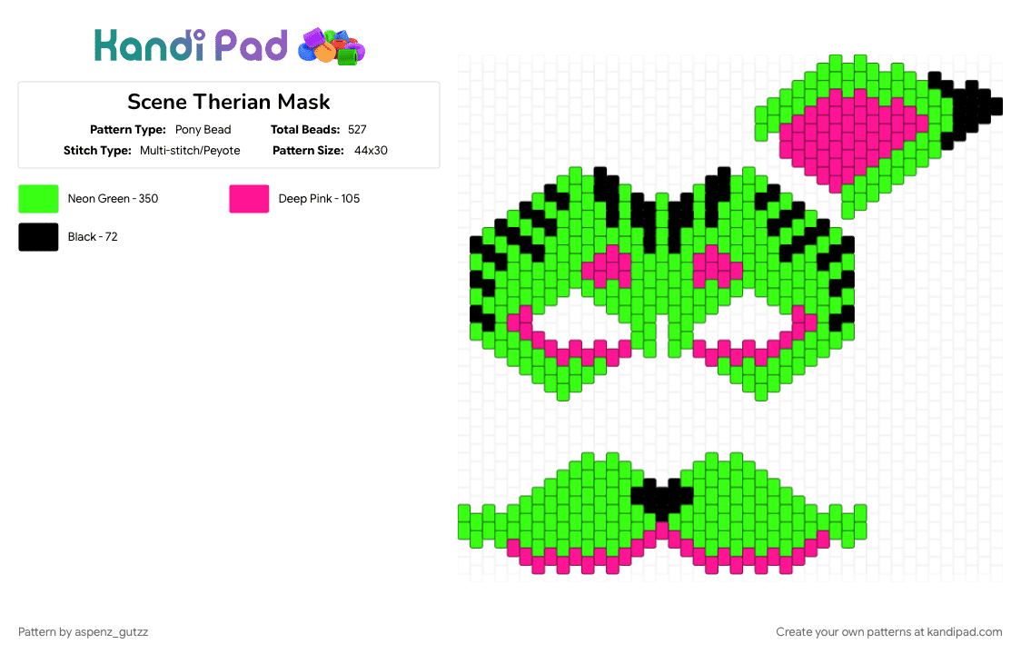 Scene Therian Mask - Pony Bead Pattern by aspenz_gutzz on Kandi Pad - animal, colorful, cute, green, mask