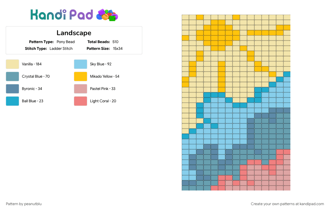 Landscape - Pony Bead Pattern by peanutblu on Kandi Pad - light blue, yellow