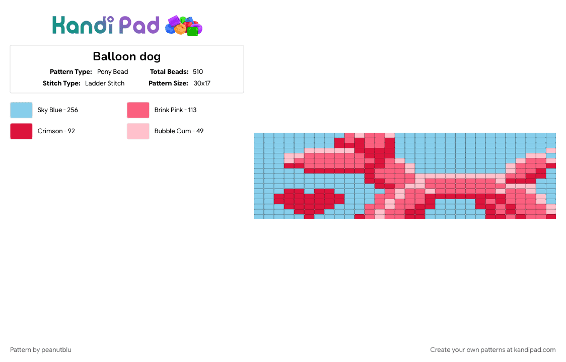 Balloon dog - Pony Bead Pattern by peanutblu on Kandi Pad - light blue, red