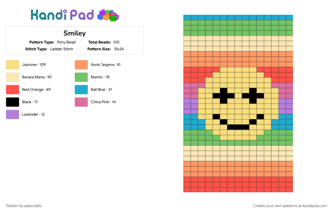 Smiley - Pony Bead Pattern by peanutblu on Kandi Pad - colorful, green, orange, yellow
