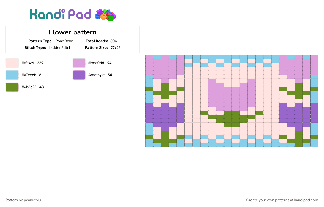 Flower pattern - Pony Bead Pattern by peanutblu on Kandi Pad - light blue, pink, white